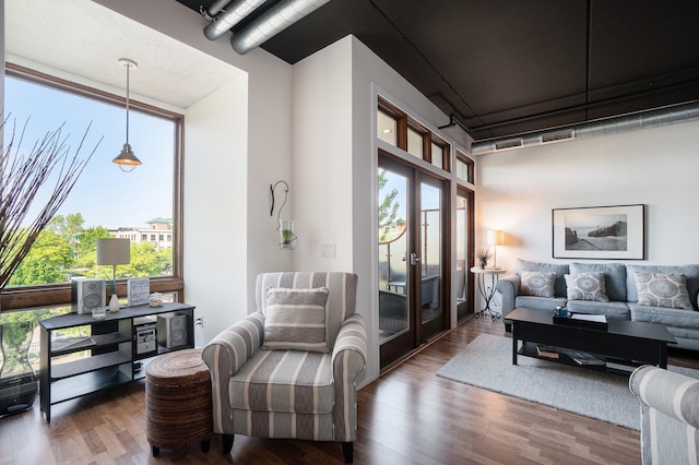 living room with wood-type flooring