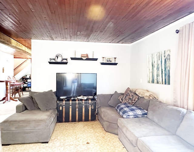 living room with wooden ceiling