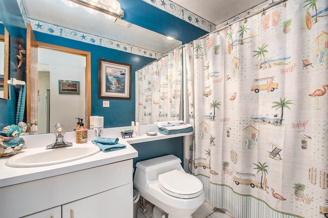 full bathroom featuring tile patterned floors, vanity, toilet, and shower / bathtub combination with curtain