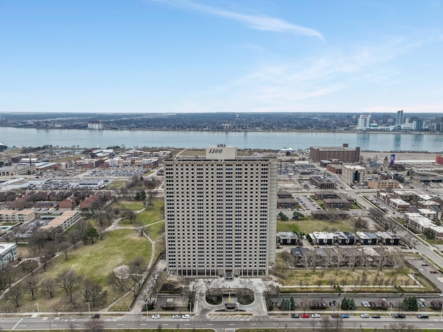 bird's eye view featuring a water view