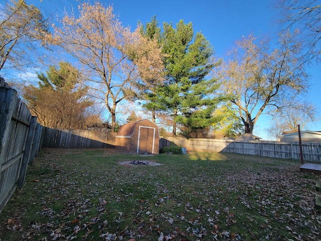 view of yard featuring a storage unit