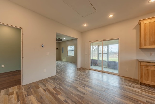 unfurnished dining area with hardwood / wood-style flooring and plenty of natural light