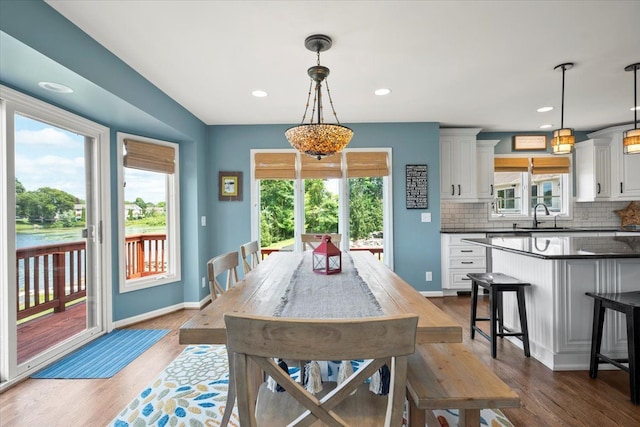 dining room featuring sink and wood-type flooring