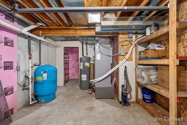 basement featuring electric water heater