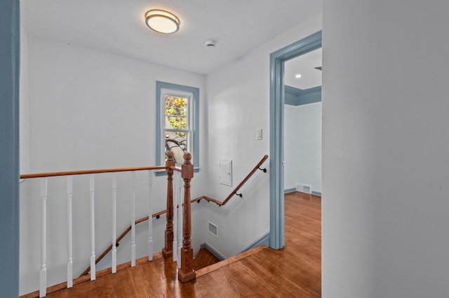 staircase featuring wood-type flooring