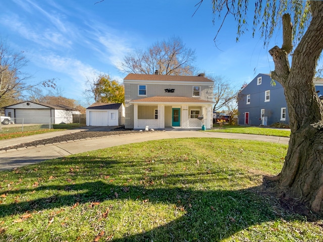 view of front of home with a porch and a front yard