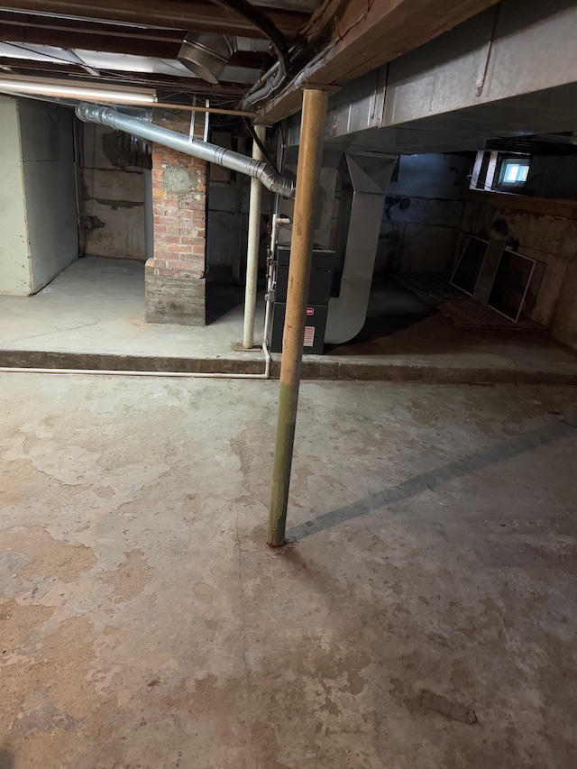 basement with heating unit