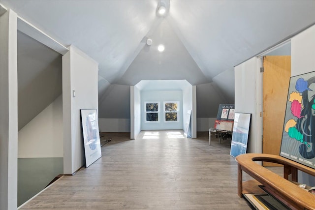 additional living space featuring light wood-type flooring and lofted ceiling