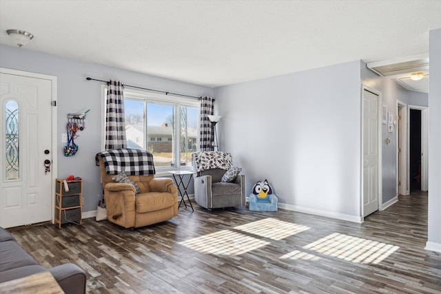 living room with dark wood-type flooring