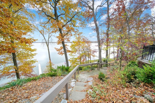 view of yard featuring a water view