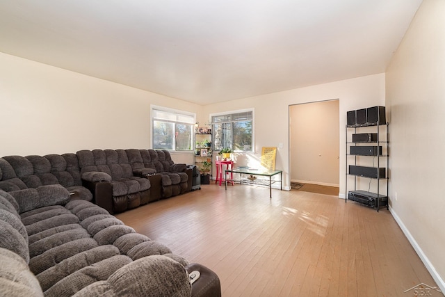 living room with light hardwood / wood-style flooring