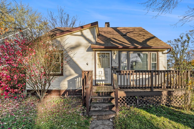 view of front of home with a deck