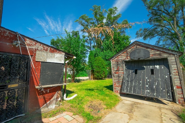 view of yard featuring a shed