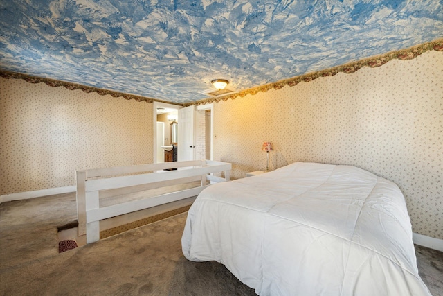 bedroom featuring dark colored carpet