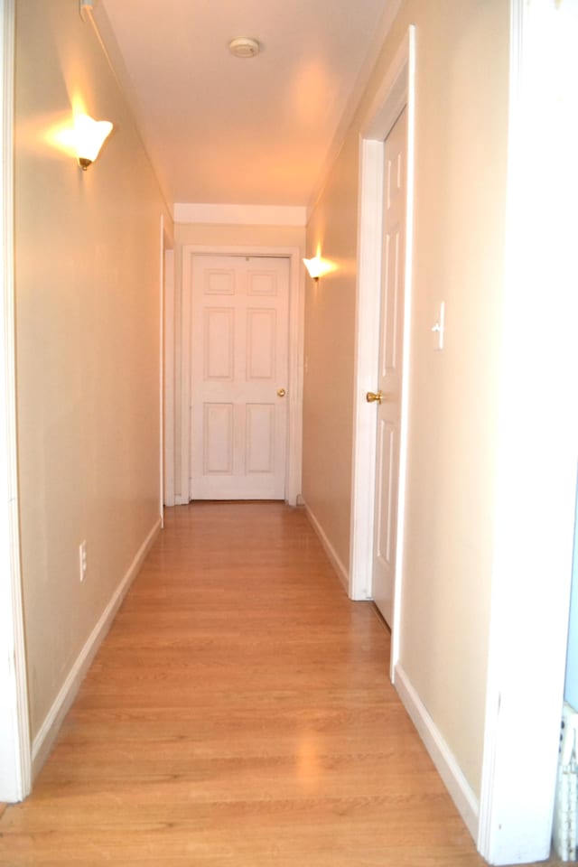 hall with light hardwood / wood-style floors