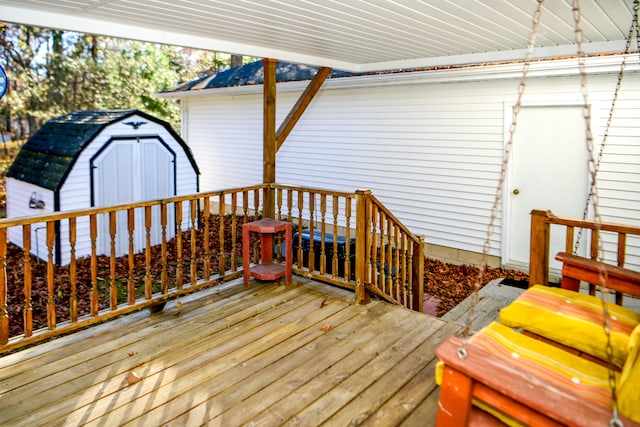 deck featuring a storage shed