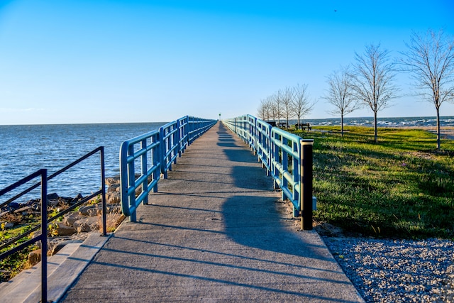 view of dock with a water view