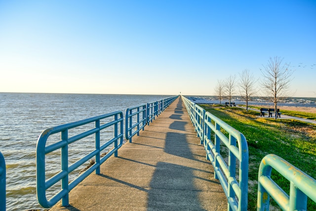 view of dock with a water view