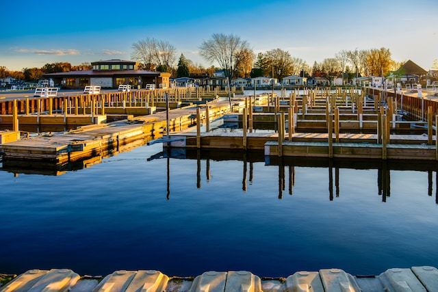 view of dock featuring a water view