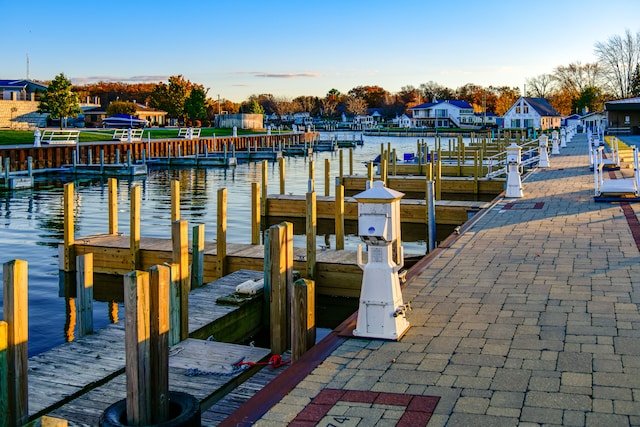 view of dock with a water view