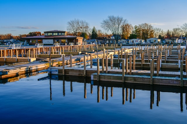 dock area featuring a water view