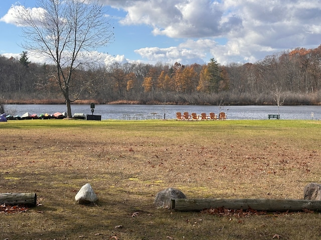 view of yard with a water view