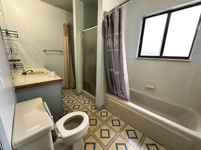 full bathroom featuring vanity, toilet, and shower / bath combo with shower curtain