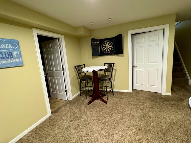 view of carpeted dining room