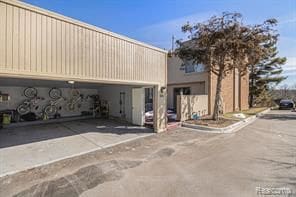 exterior space with a garage