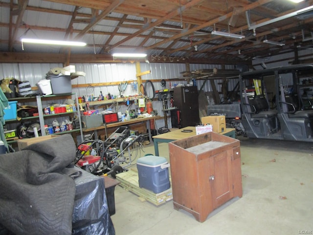 garage featuring a workshop area