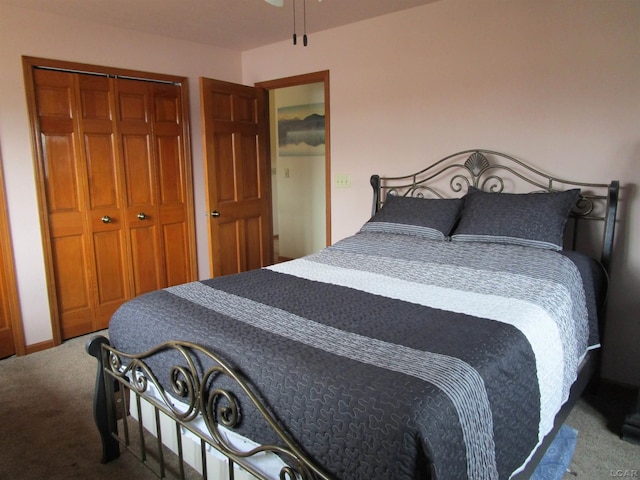 carpeted bedroom with a closet