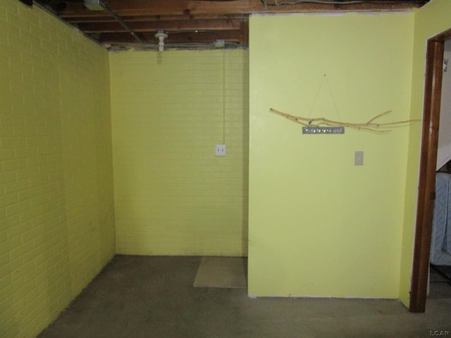 basement with brick wall