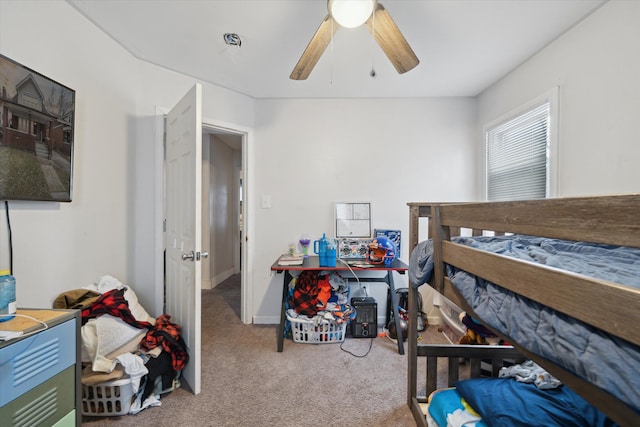 bedroom with carpet and ceiling fan