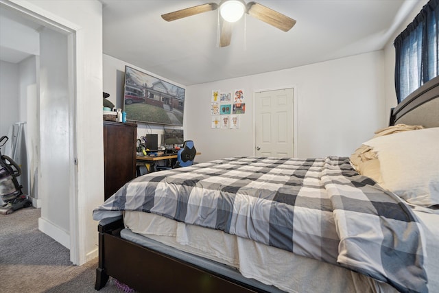 bedroom featuring carpet and ceiling fan