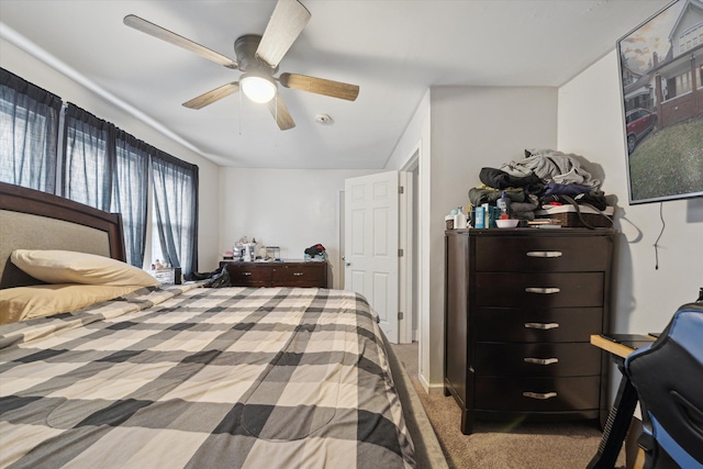 bedroom featuring carpet and ceiling fan