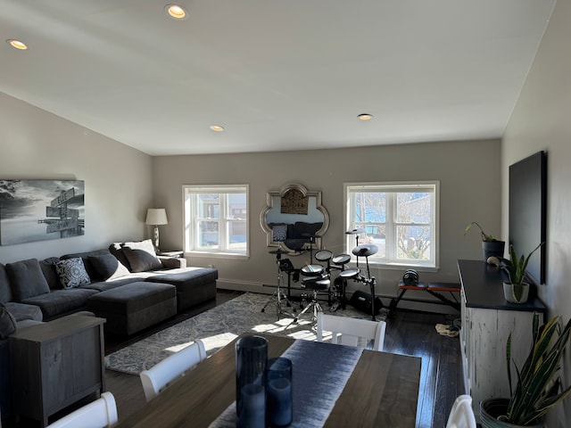 living room with dark wood-type flooring