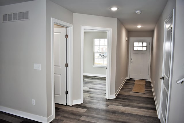 interior space featuring dark wood-type flooring