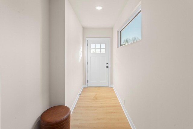 733 Jefferson Ln, Milan, MI 48160 - doorway featuring light wood-style flooring, baseboards, and recessed lighting