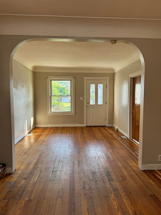 interior space with dark wood-type flooring