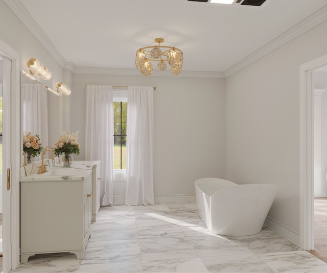 bathroom featuring vanity and ornamental molding