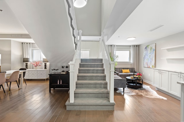 staircase featuring wood-type flooring