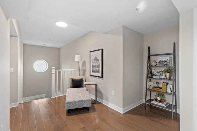 living area featuring dark wood-type flooring