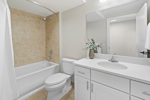 full bathroom with tile patterned floors, vanity, shower / bath combination with curtain, and toilet