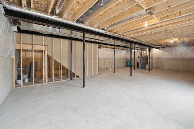 unfinished basement with water heater