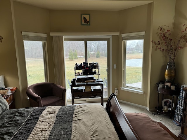 bedroom featuring carpet flooring and access to exterior