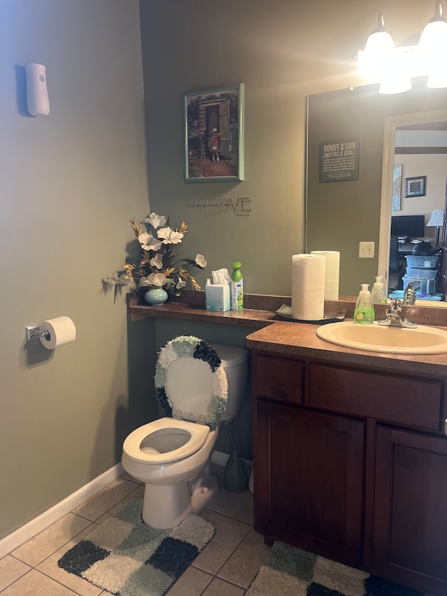 22031 Goldenwillow Dr, Macomb, MI 48044 - bathroom featuring tile patterned flooring, a chandelier, toilet, and vanity