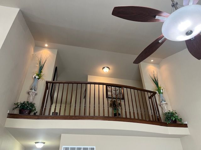 22031 Goldenwillow Dr, Macomb, MI 48044 - stairway with recessed lighting, ceiling fan, and visible vents