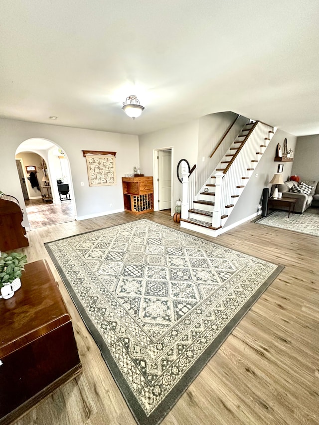 living room with hardwood / wood-style flooring