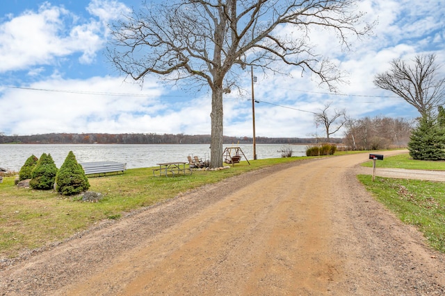 view of road with a water view