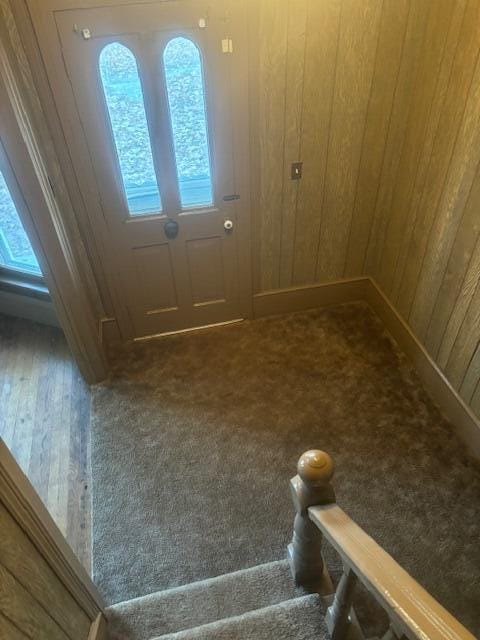 231 W Todd Ave, Reed City, MI 49677 - foyer entrance with wooden walls and carpet
